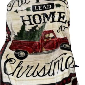 Holiday Motif Plush Throw All Roads Lead Home at Christmas  58”X 60” Soft Warm